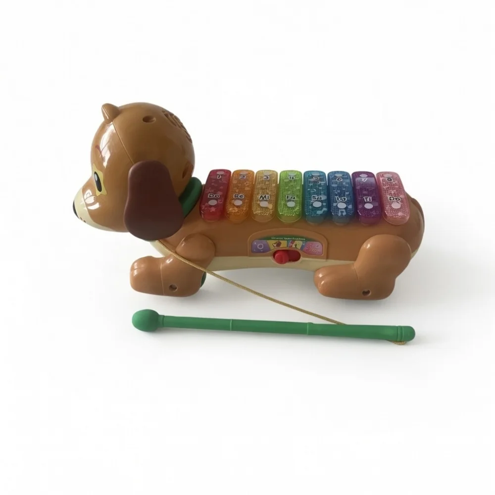 Brown Puppy Pull-Along Musical Dog Toy with Green Mallet